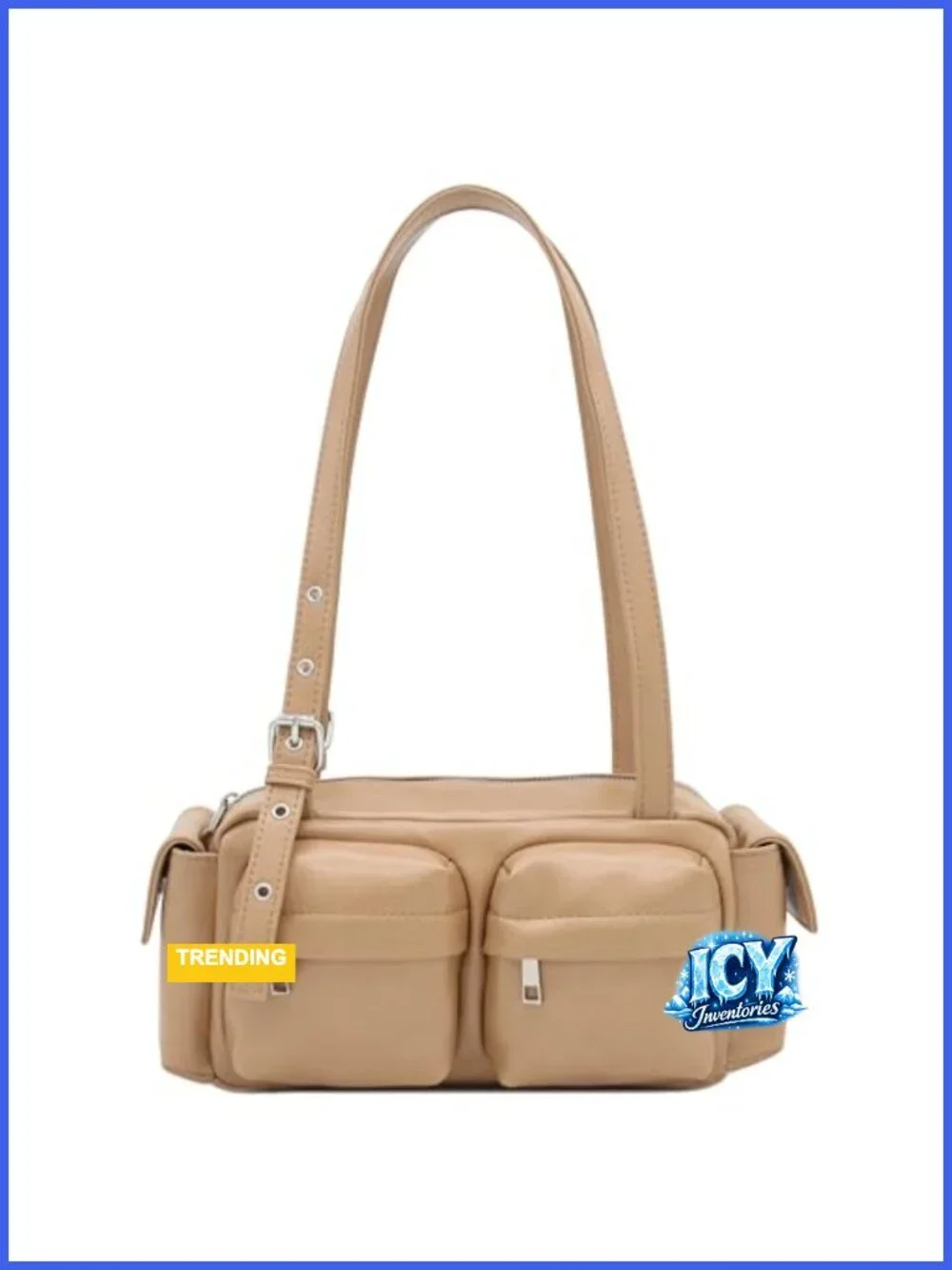 Glossy Faux Leather Multi Pocket Satchel Shoulder Bag